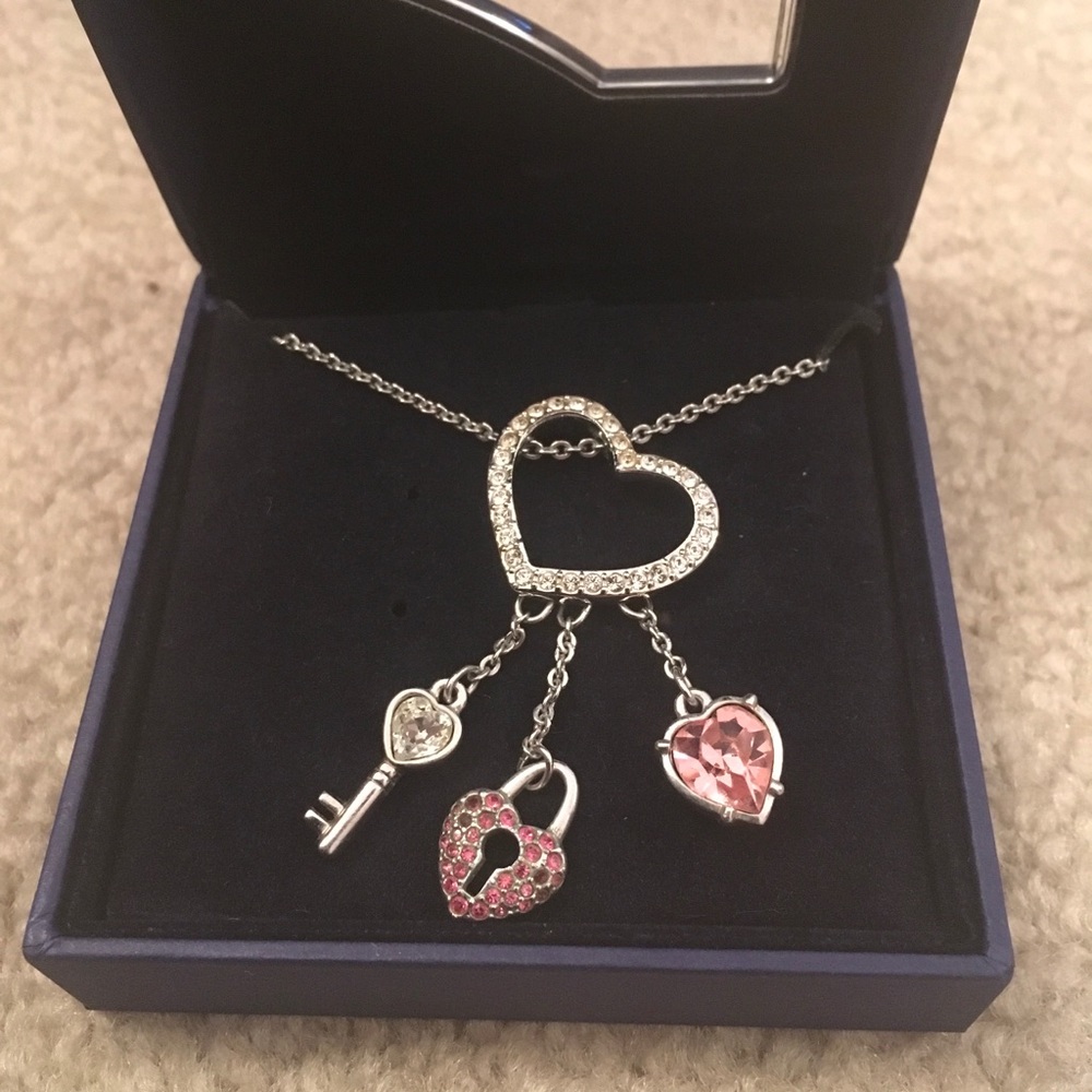 Swarovski Pink Lock Heart Drop Necklace